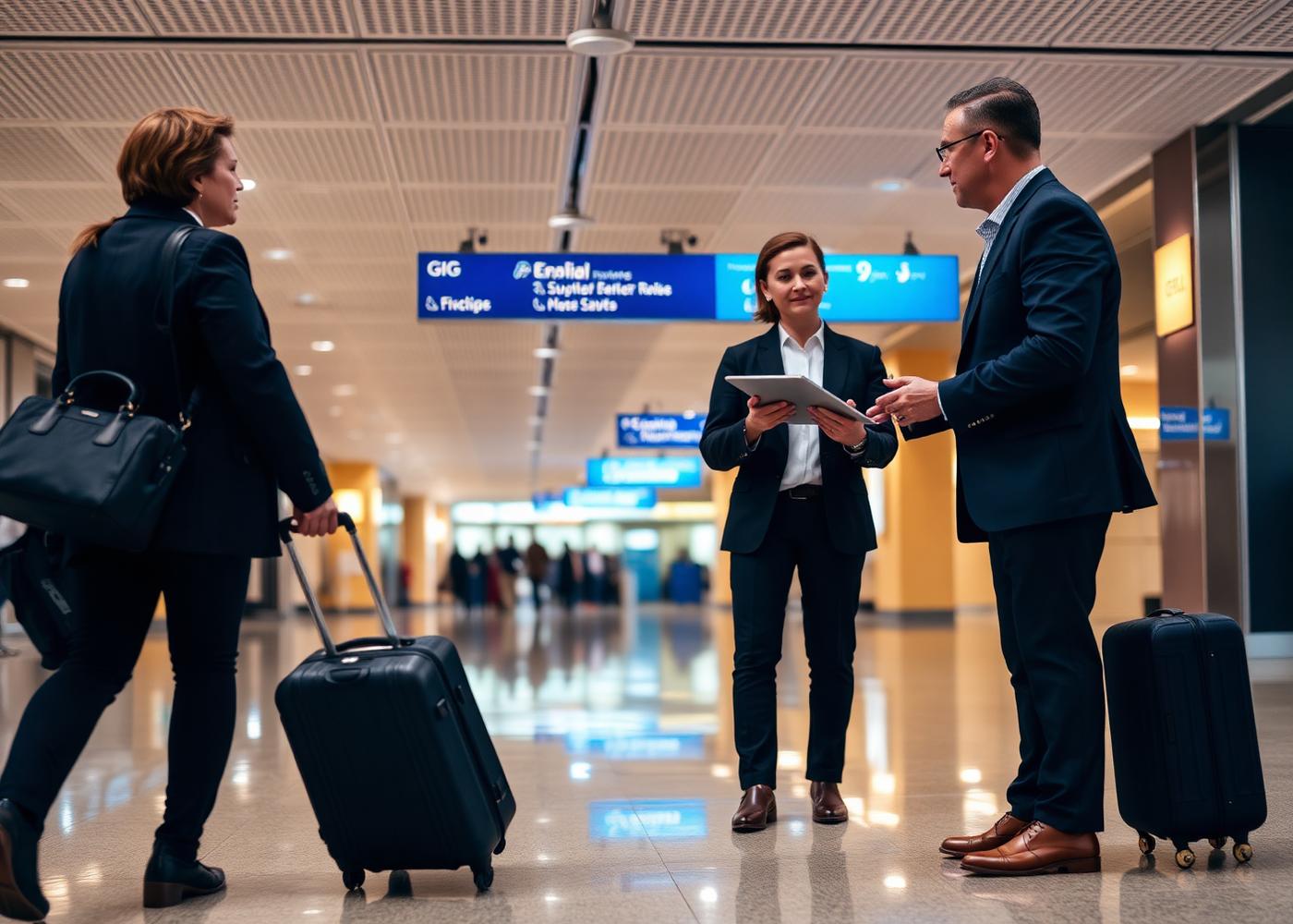 English-speaking concierge greeting a business traveler in the arrivals hall